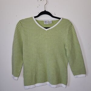 Green Striped V-Neck Sweater